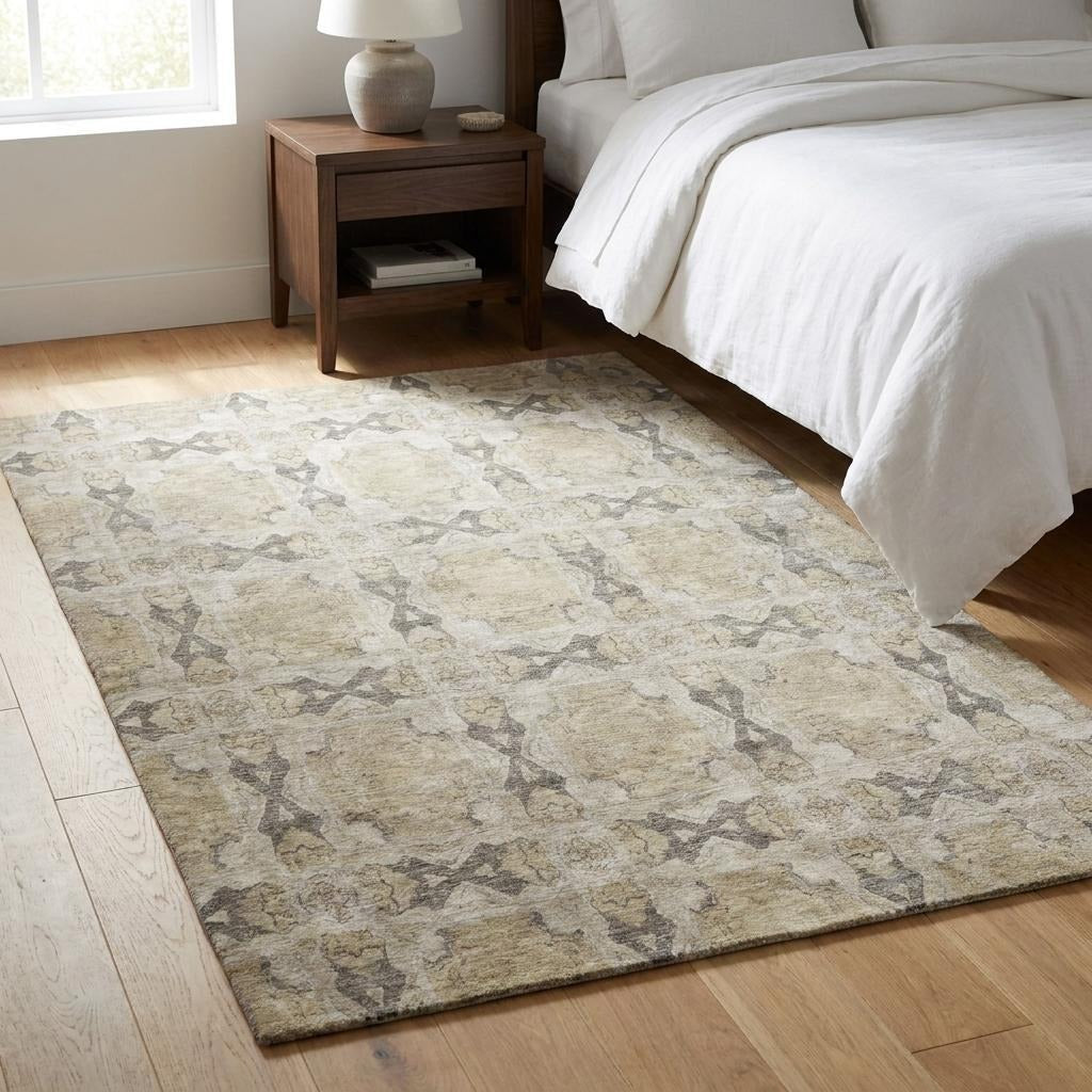 3' X 5' Beige And Gray Geometric Shag Washable Area Rug With UV Protection - Home & Garden