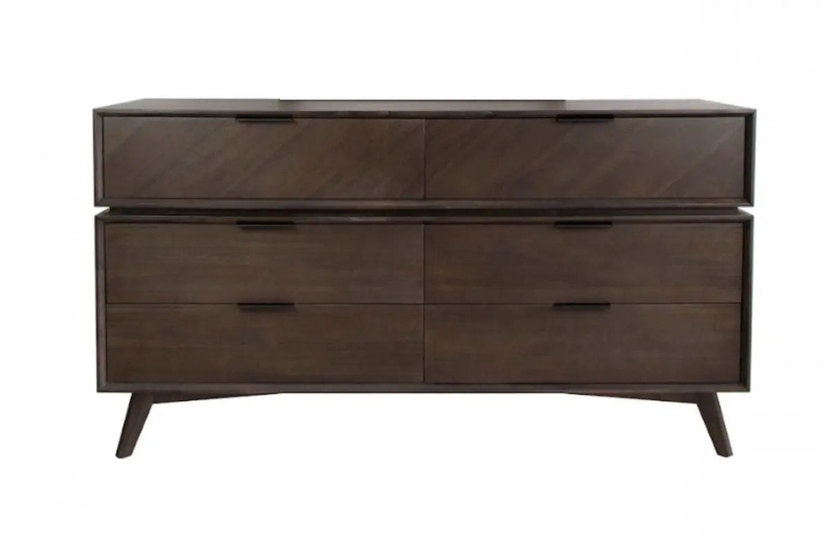 65" Acacia Solid Wood Six Drawer Double Dresser Homeroots Bed & Bath