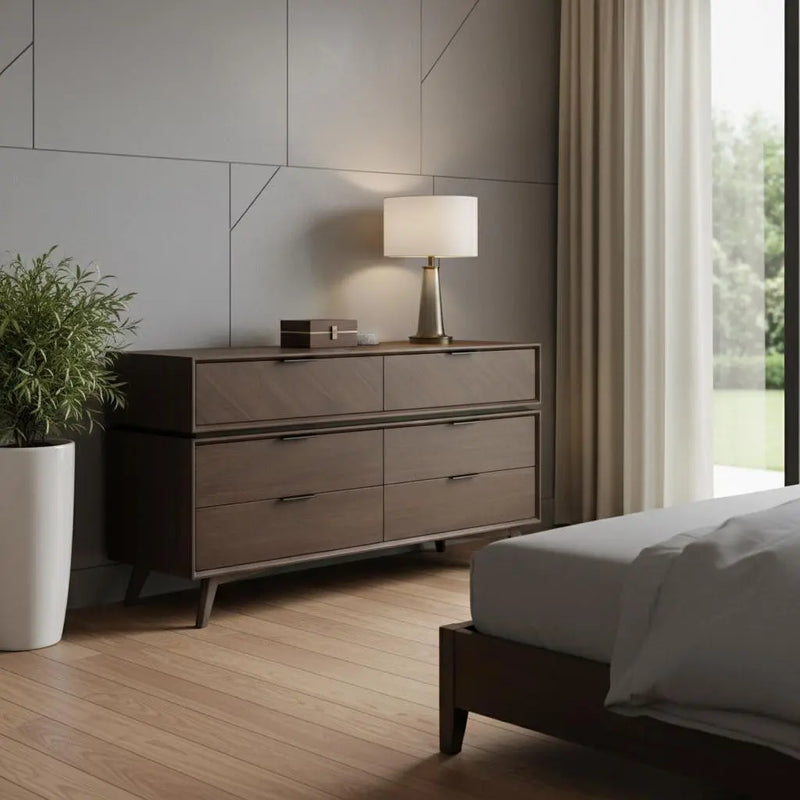 65" Acacia Solid Wood Six Drawer Double Dresser Homeroots Bed & Bath