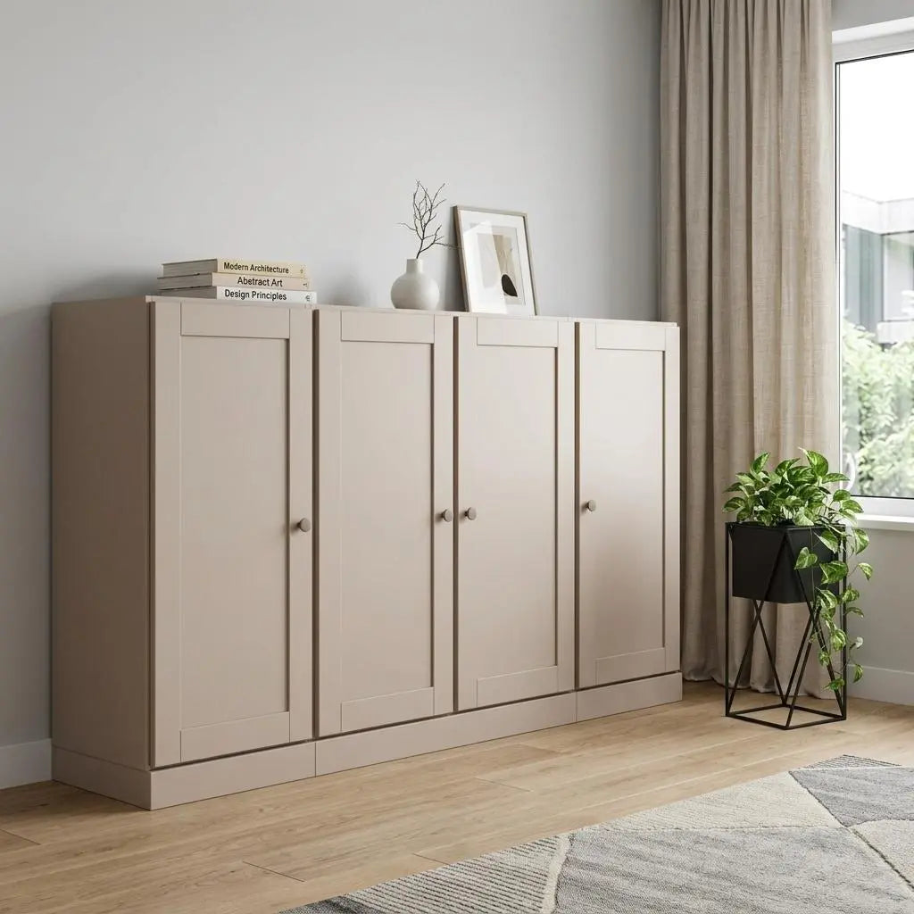 65" Beige Solid Wood Two Drawer Sideboard With Four Doors Homeroots Kitchen & Dining