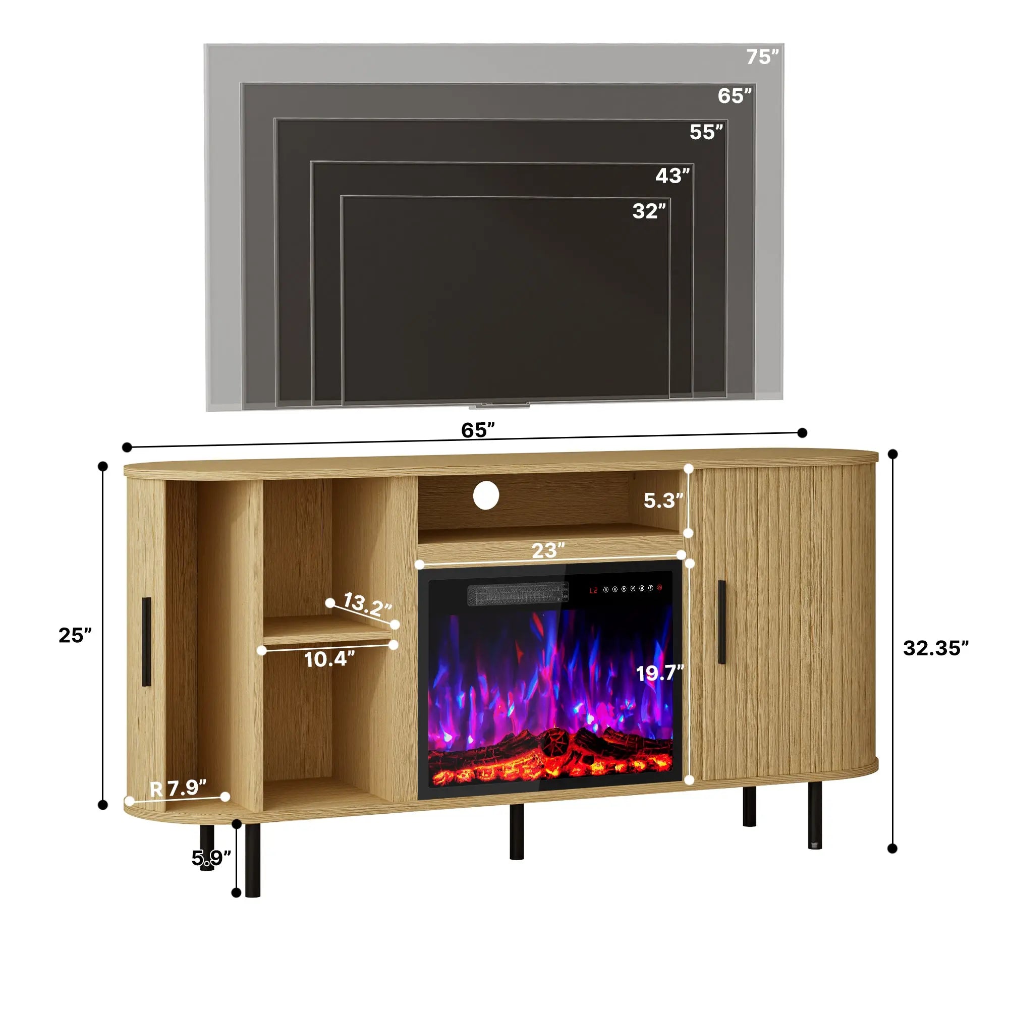 65" Beige Wood Fireplace TV Stand With Fireplace Homeroots Living Room