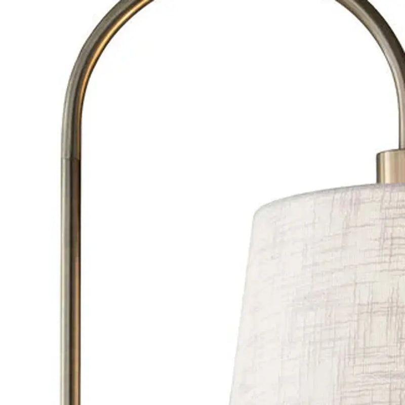 65" Black And Brass Tray Table Floor Lamp With Off White Linen Empire Shade - GreatEagleInc