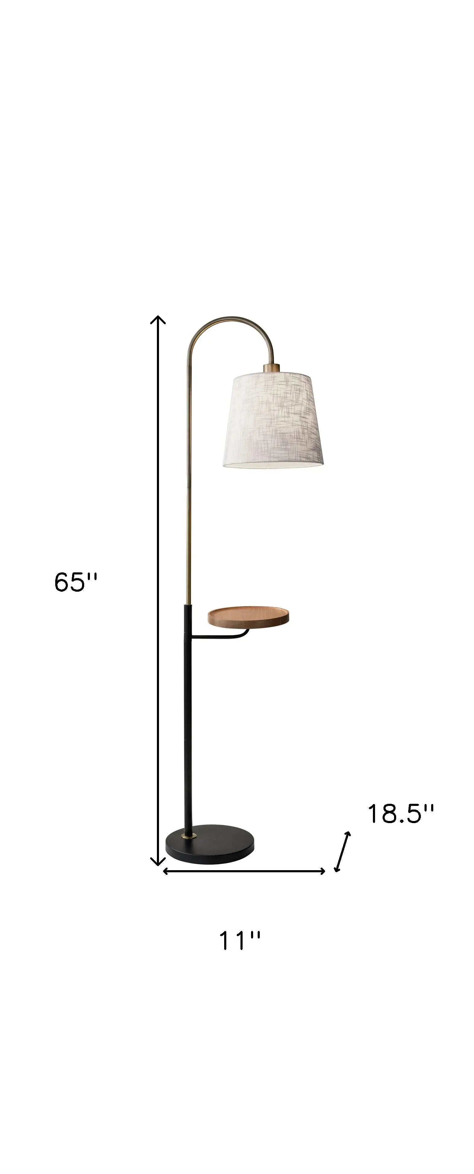 65" Black And Brass Tray Table Floor Lamp With Off White Linen Empire Shade - GreatEagleInc
