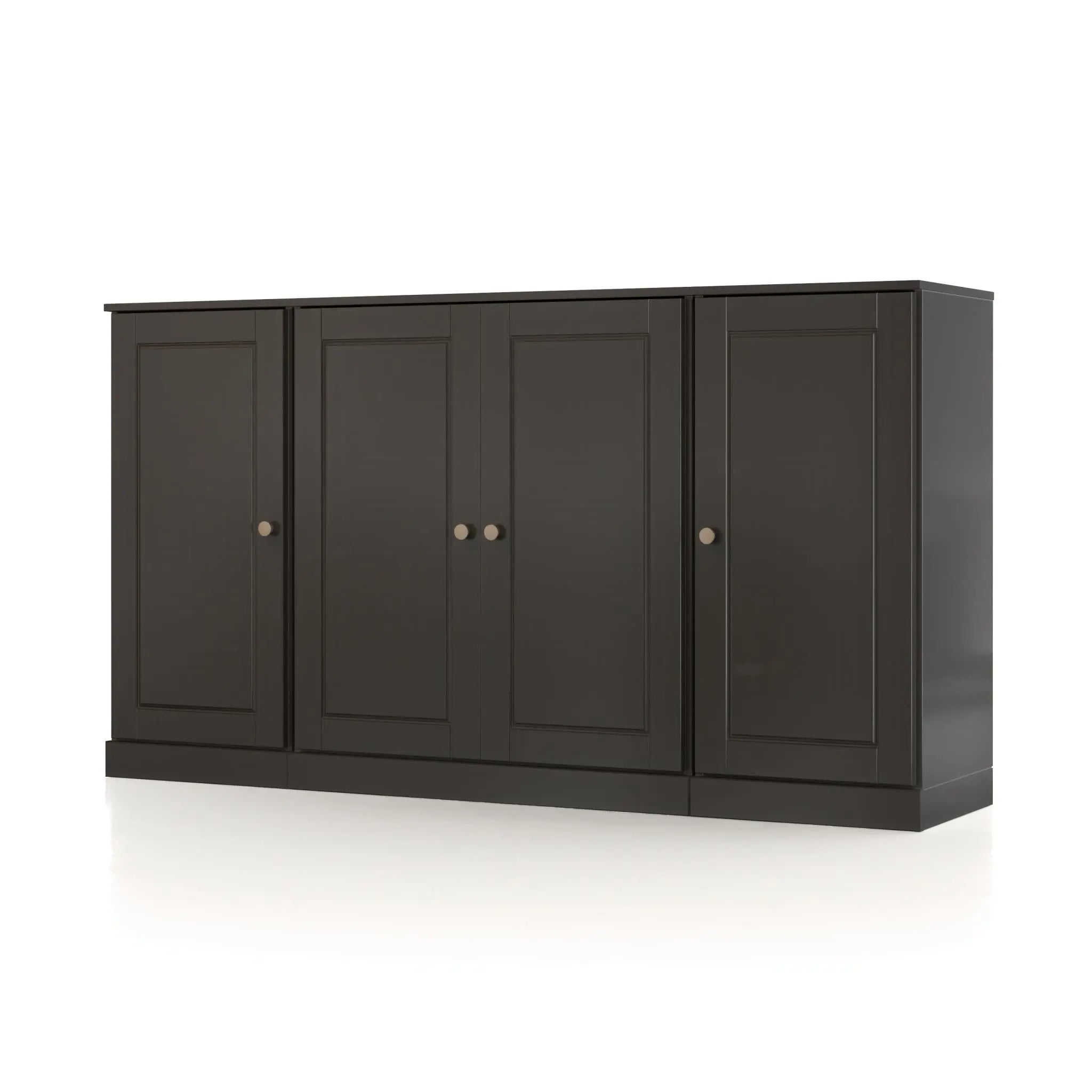 65" Black Solid Wood Two Drawer Sideboard With Four Doors Homeroots Kitchen & Dining