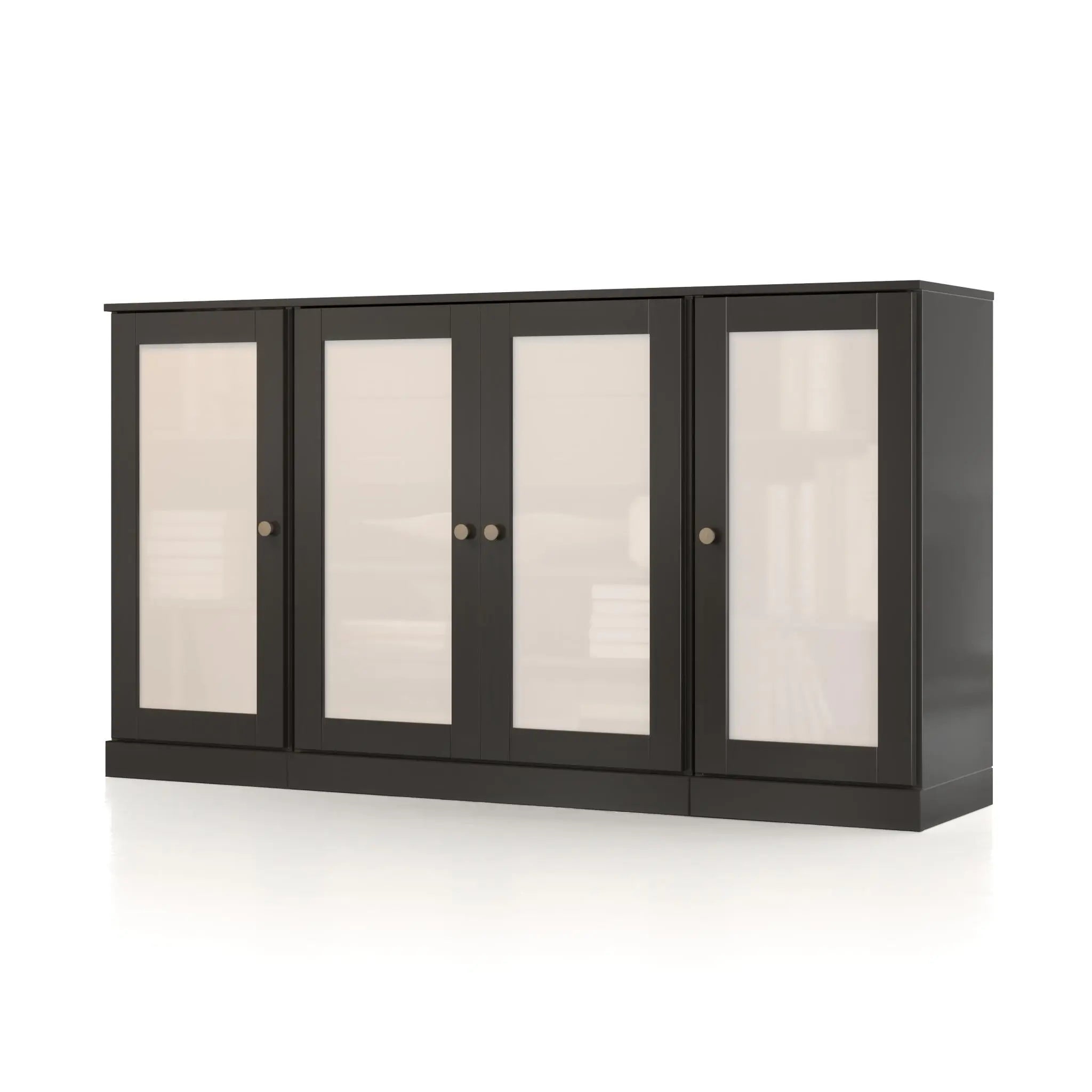 65" Black Solid Wood Two Drawer Sideboard With Four Glass Doors Homeroots Kitchen & Dining