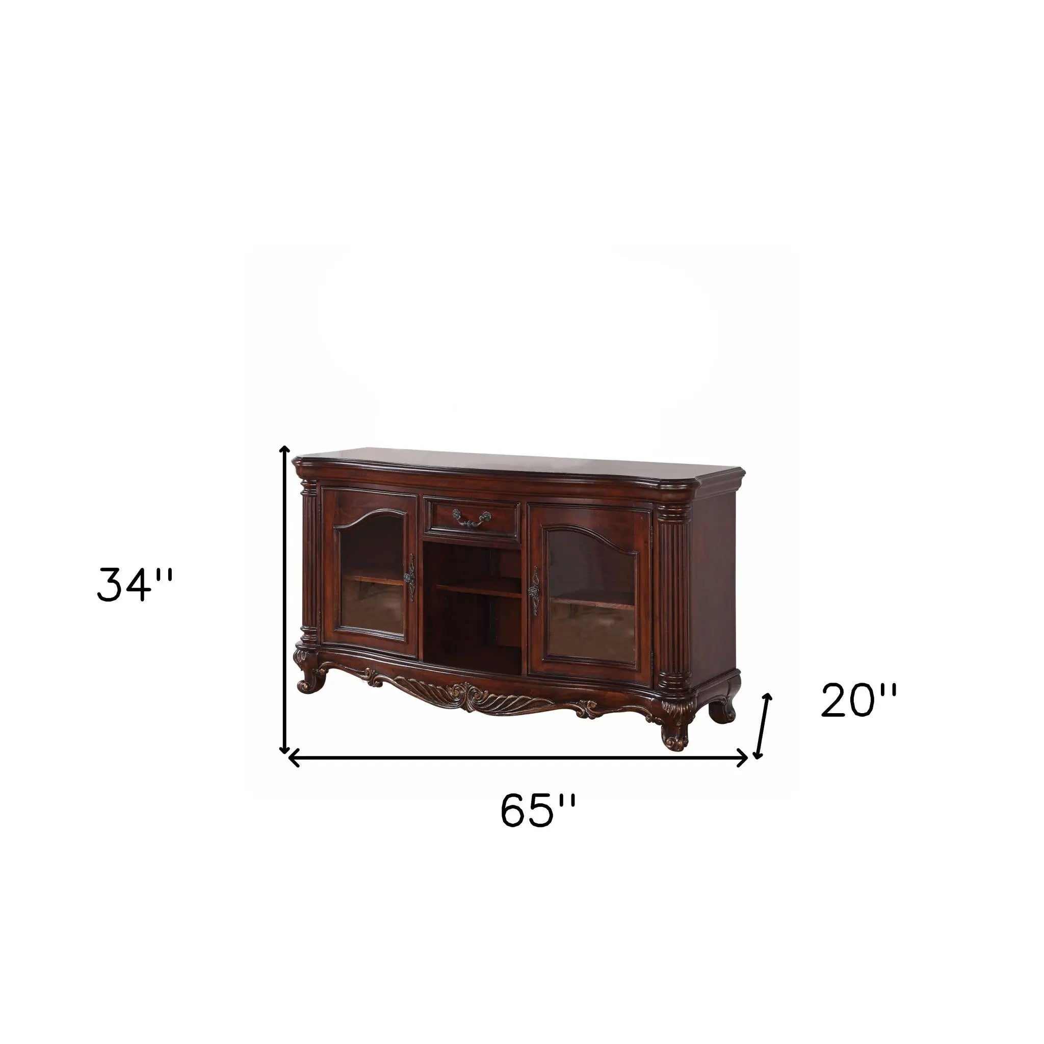65" Brown Cherry Cabinet Enclosed Storage TV Stand with Bookcase Homeroots Living Room