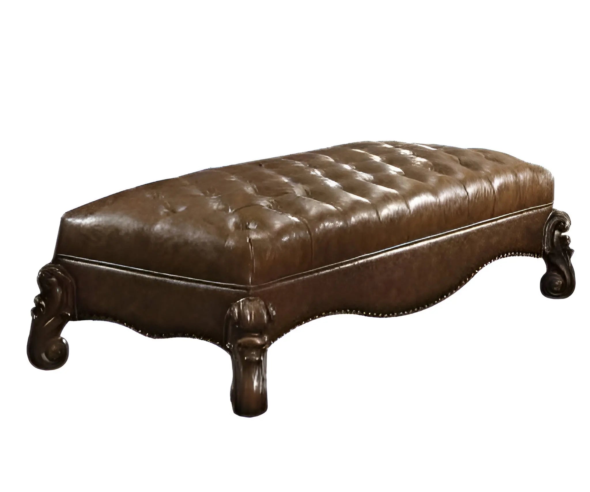 65" Brown Tufted Faux Leather Upholstered Bench Homeroots Living Room