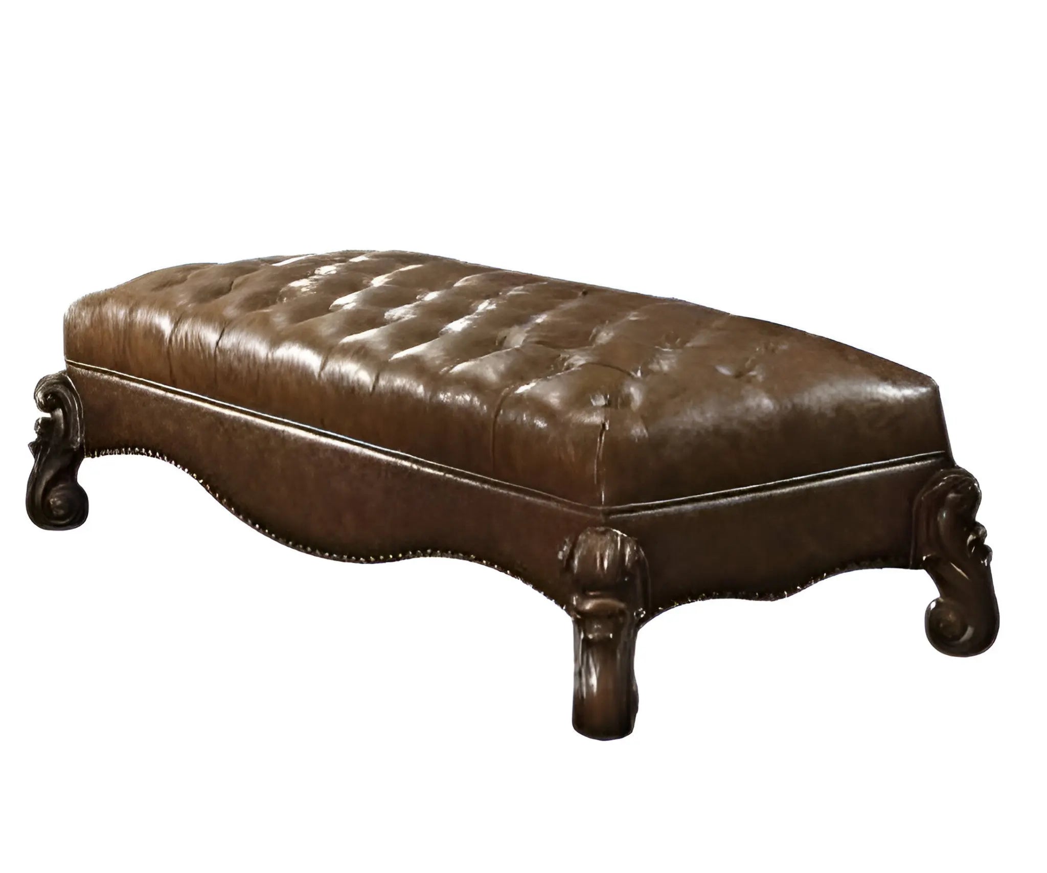 65" Brown Tufted Faux Leather Upholstered Bench Homeroots Living Room