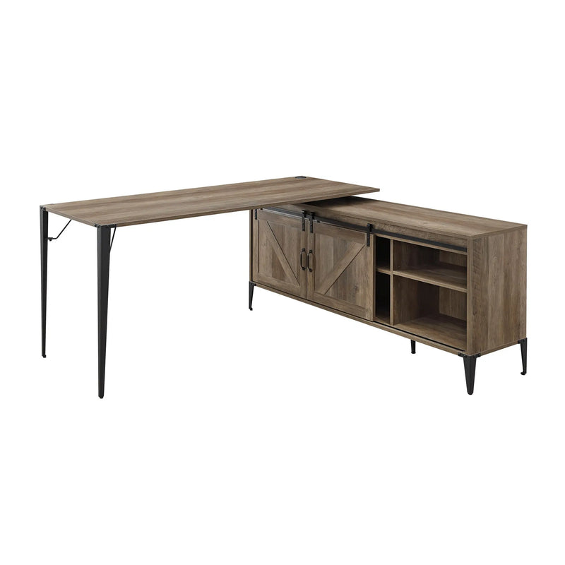 65" Brown and Black L Shape Writing Desk Homeroots Office