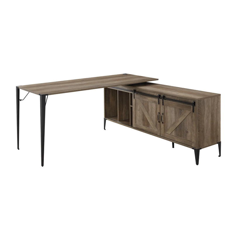 65" Brown and Black L Shape Writing Desk Homeroots Office