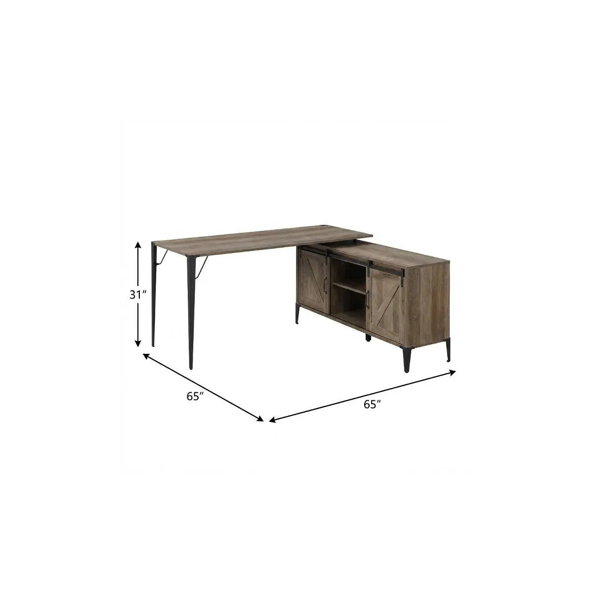 65" Brown and Black L Shape Writing Desk Homeroots Office