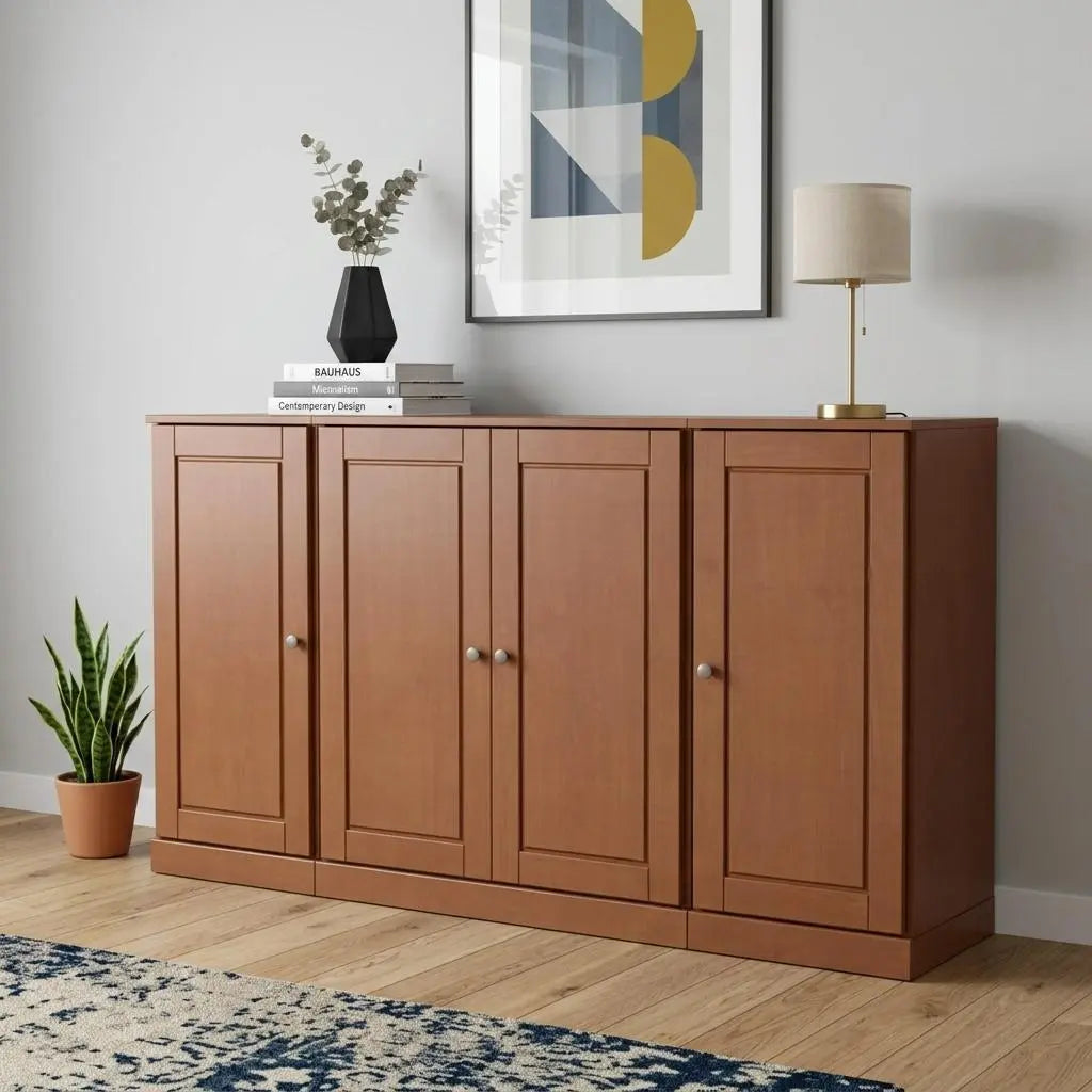 65" Coffee Solid Wood Two Drawer Sideboard With Four Doors Homeroots Kitchen & Dining
