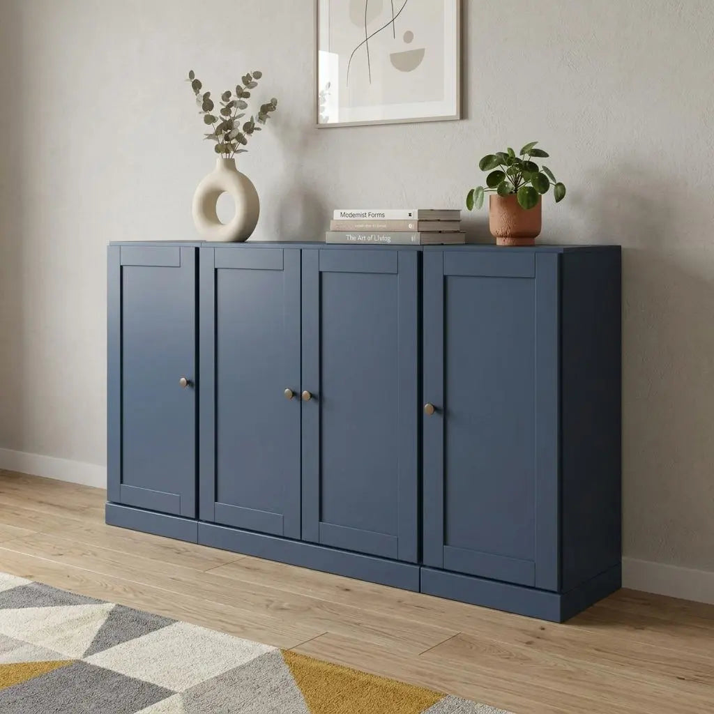 65" French Blue Solid Wood Two Drawer Sideboard With Four Doors Homeroots Kitchen & Dining
