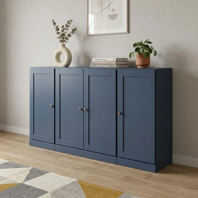 65" French Blue Solid Wood Two Drawer Sideboard With Four Doors Homeroots Kitchen & Dining