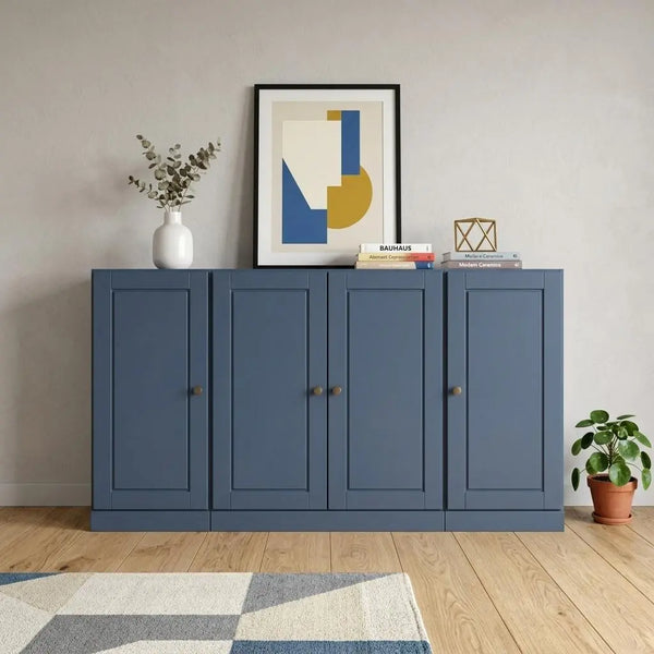65" French Blue Solid Wood Two Drawer Sideboard With Four Doors Homeroots Kitchen & Dining