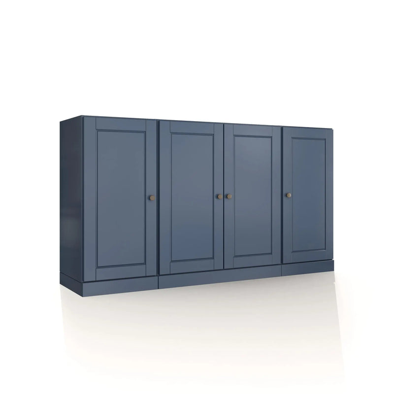 65" French Blue Solid Wood Two Drawer Sideboard With Four Doors Homeroots Kitchen & Dining