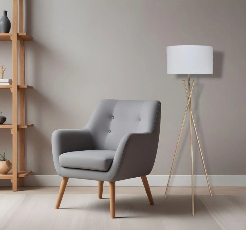 65" Gold And White Tripod Floor Lamp With White Fabric Drum Shade Homeroots Lighting