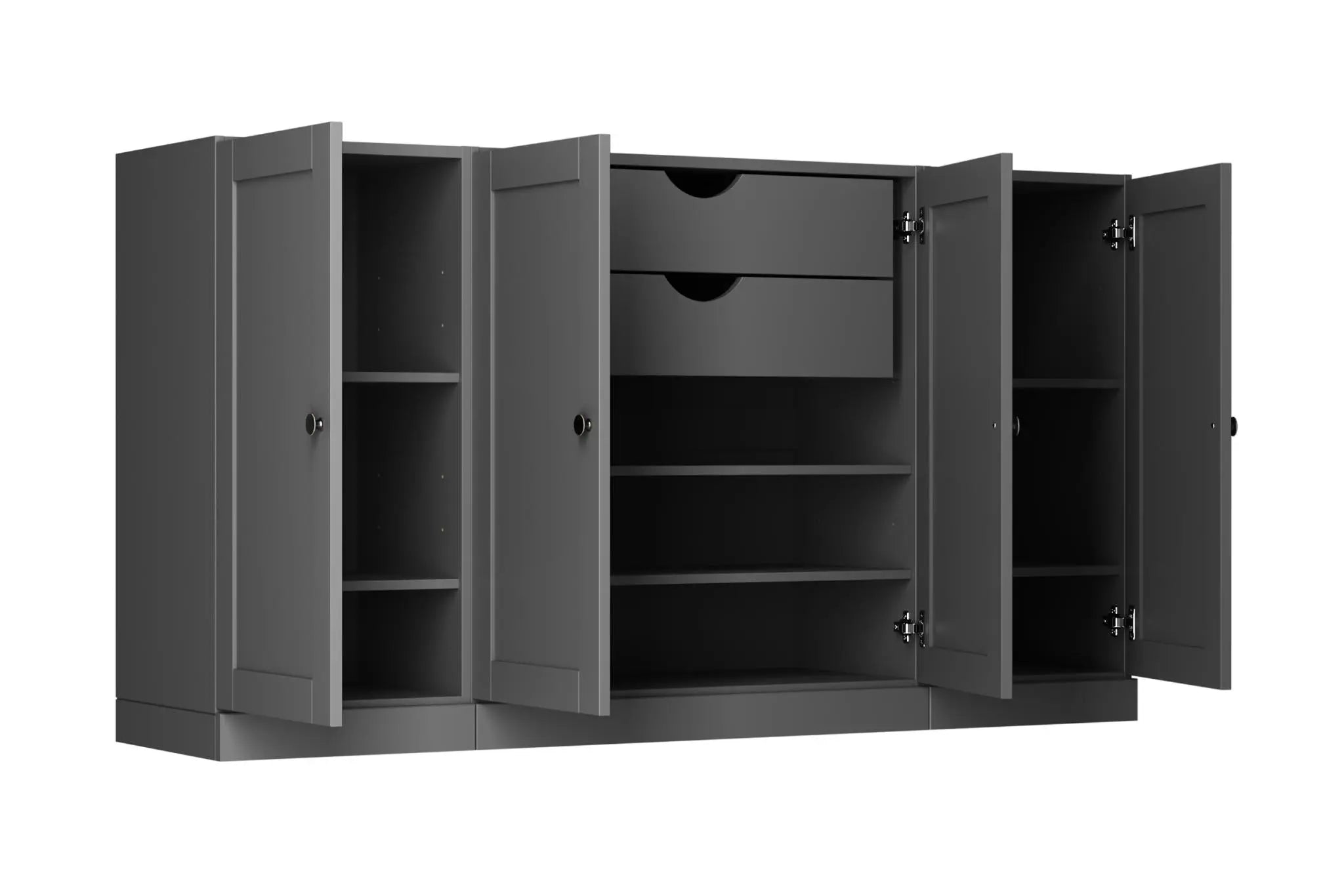65" Gray Solid Wood Two Drawer Sideboard With Four Doors Homeroots Kitchen & Dining
