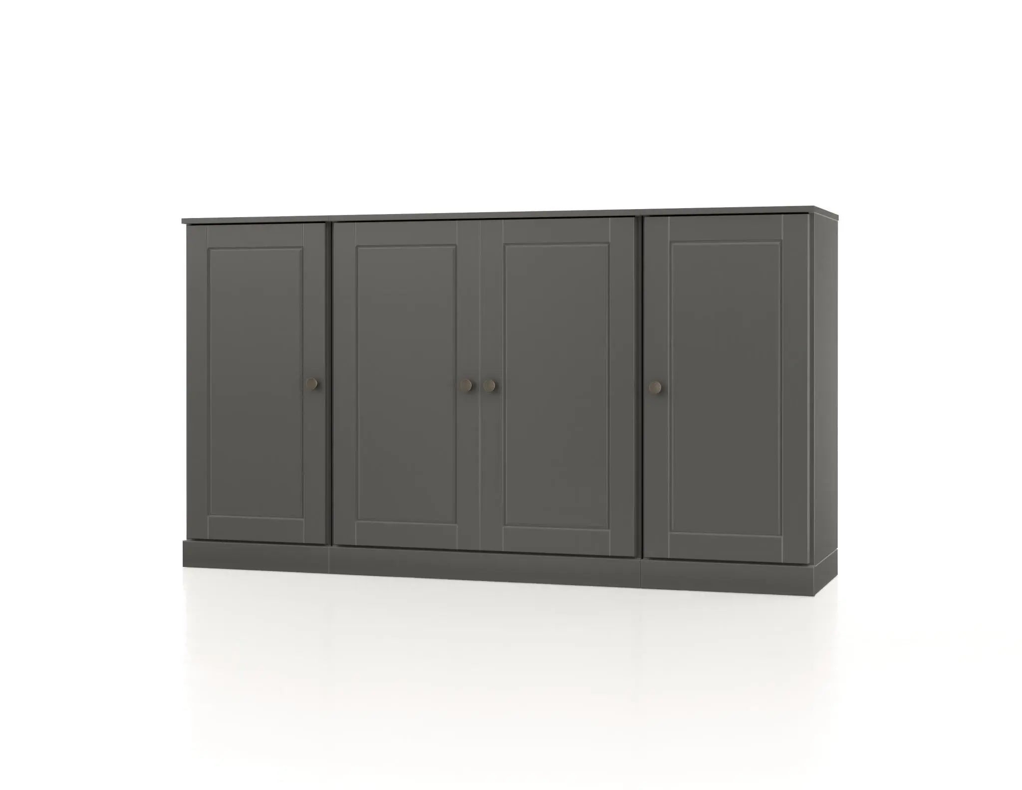 65" Gray Solid Wood Two Drawer Sideboard With Four Doors Homeroots Kitchen & Dining