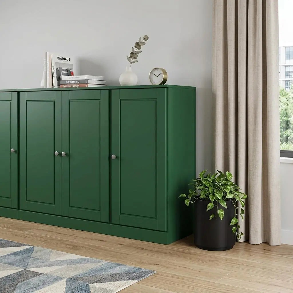 65" Green Solid Wood Two Drawer Sideboard With Four Doors Homeroots Kitchen & Dining
