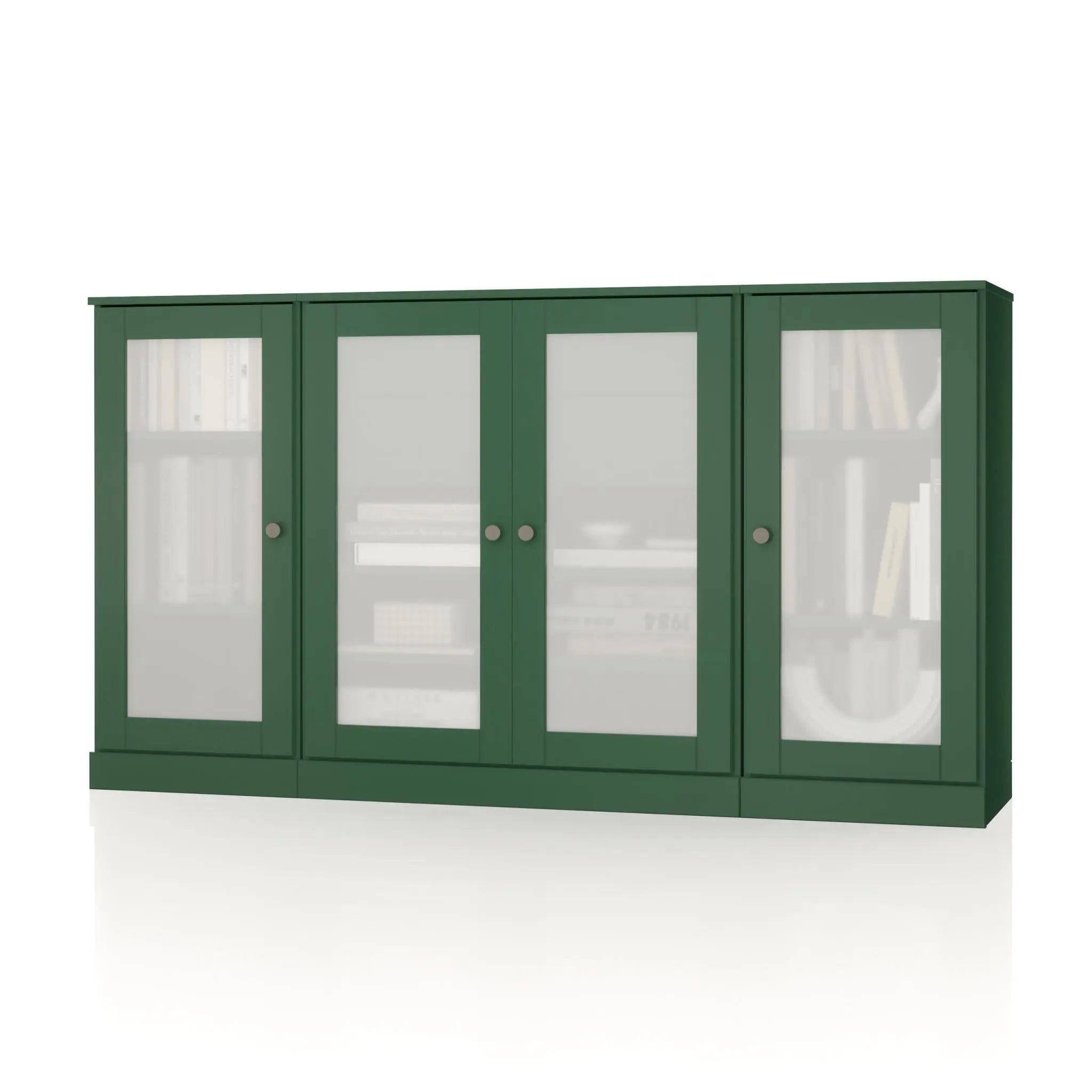 65" Green Solid Wood Two Drawer Sideboard With Four Glass Doors Homeroots Kitchen & Dining