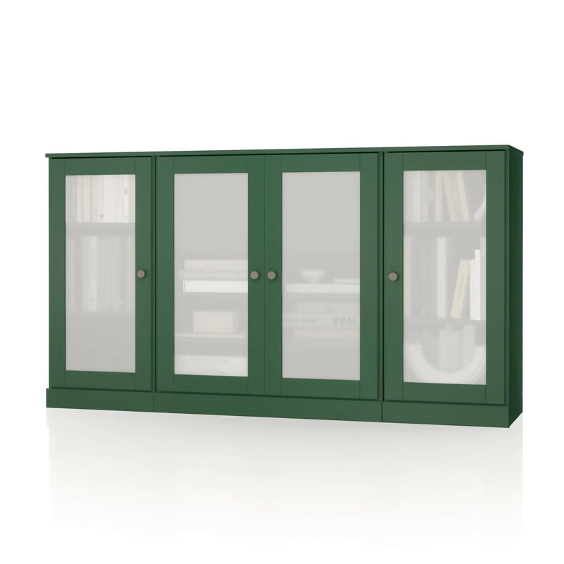 65" Green Solid Wood Two Drawer Sideboard With Four Glass Doors Homeroots Kitchen & Dining