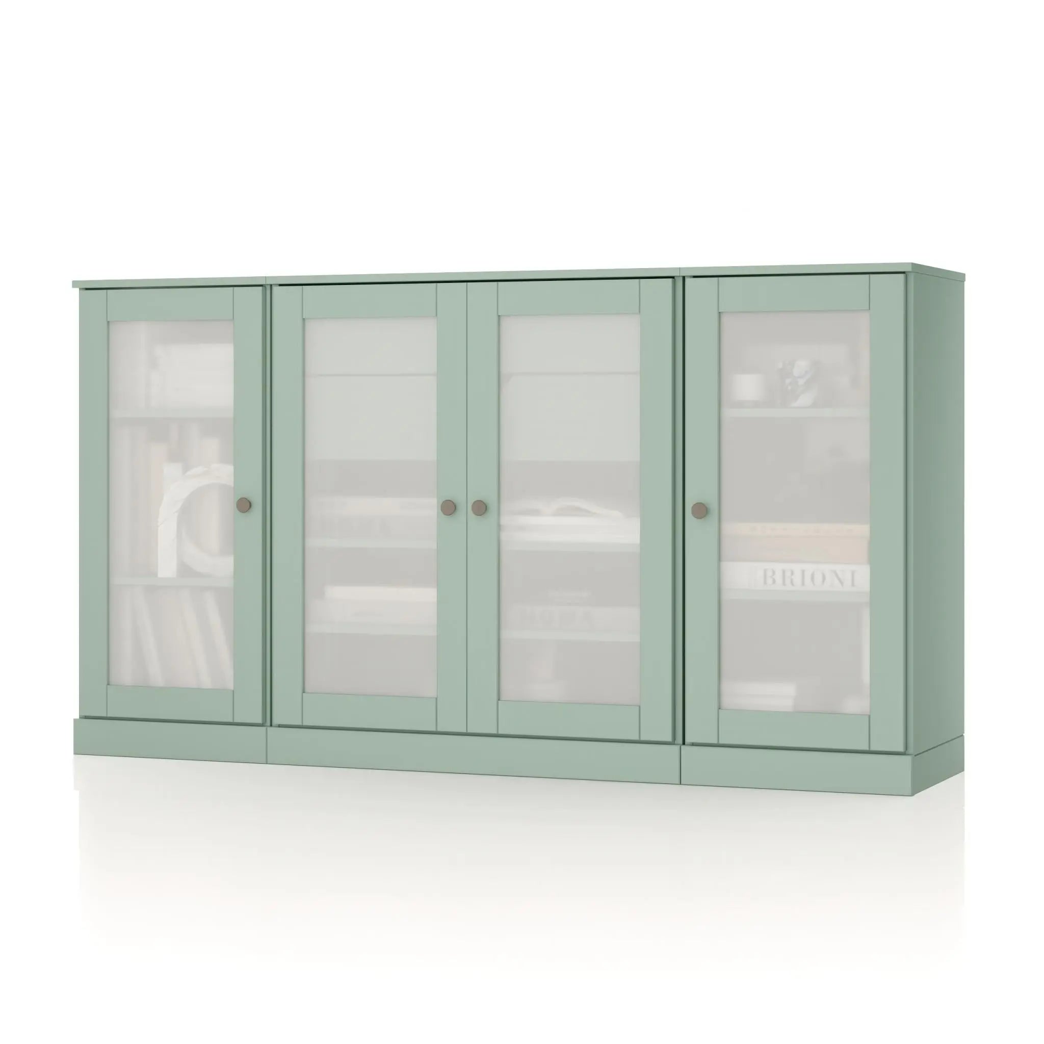 65" Sage Solid Wood Two Drawer Sideboard With Four Glass Doors Homeroots Kitchen & Dining