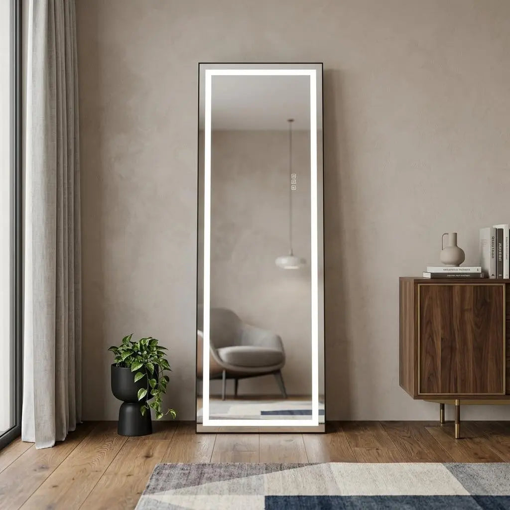 65" Silver Lighted Wall Mount Or Freestanding Frameless Standing Mirror Homeroots Bed & Bath