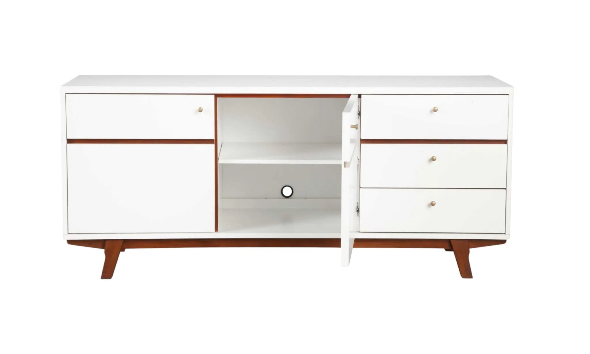 65" White Mahogany Solids And Veneer Cabinet Enclosed Storage TV Stand Homeroots Living Room