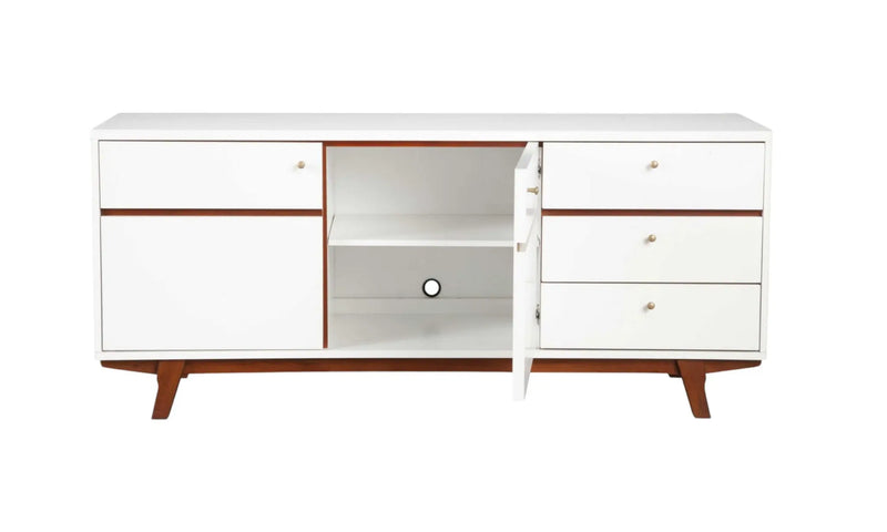 65" White Mahogany Solids And Veneer Cabinet Enclosed Storage TV Stand Homeroots Living Room