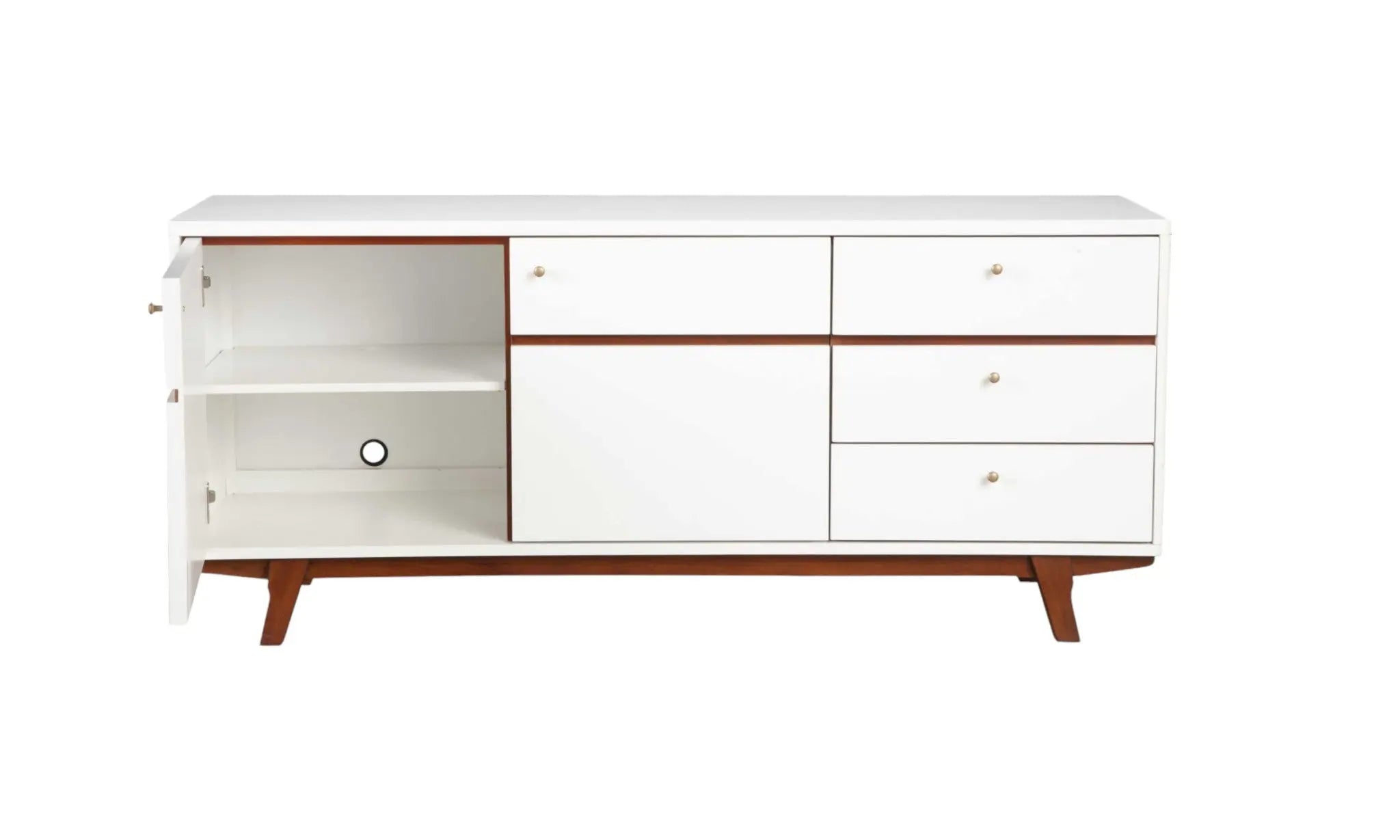 65" White Mahogany Solids And Veneer Cabinet Enclosed Storage TV Stand Homeroots Living Room