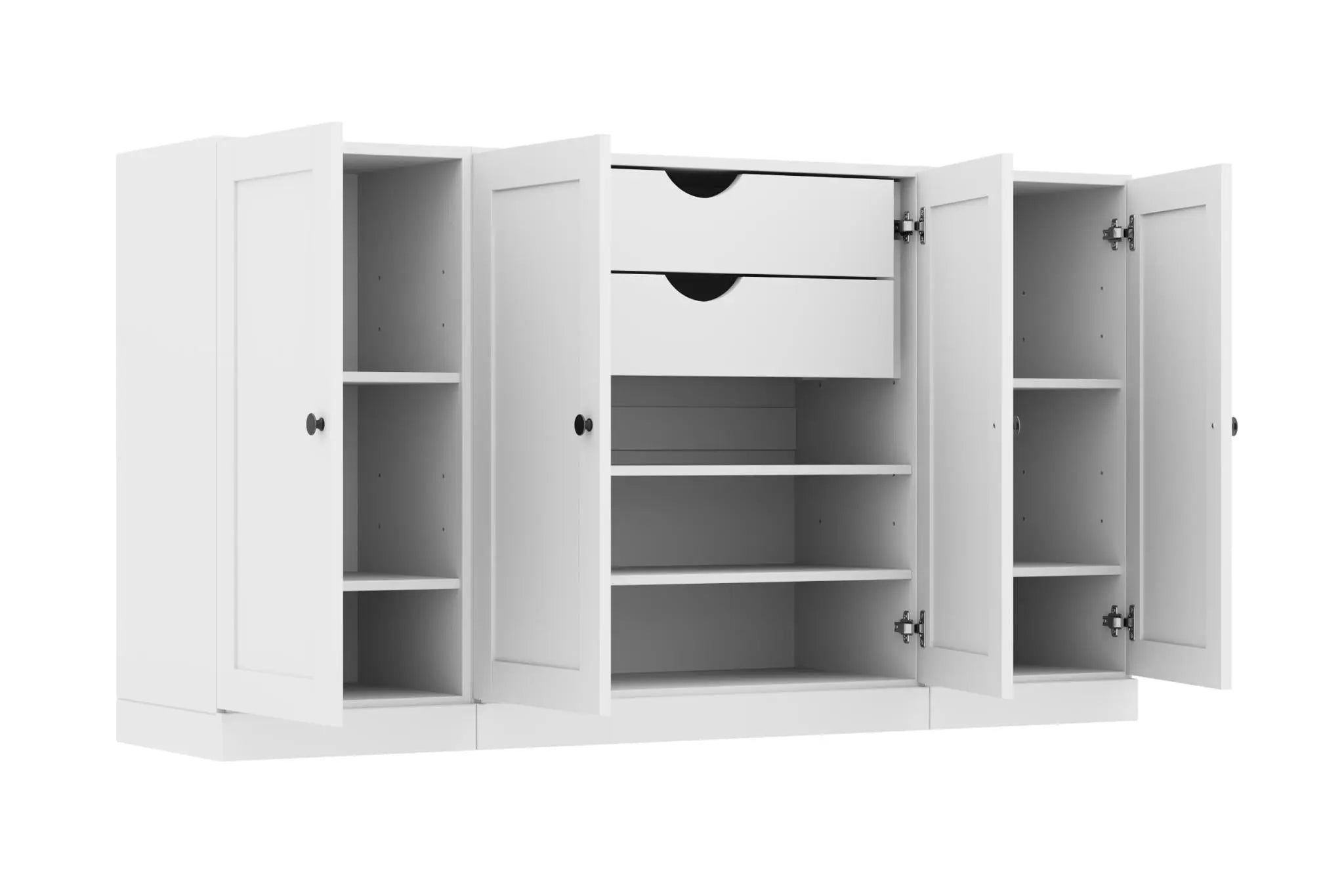65" White Solid Wood Two Drawer Sideboard With Four Doors Homeroots Kitchen & Dining