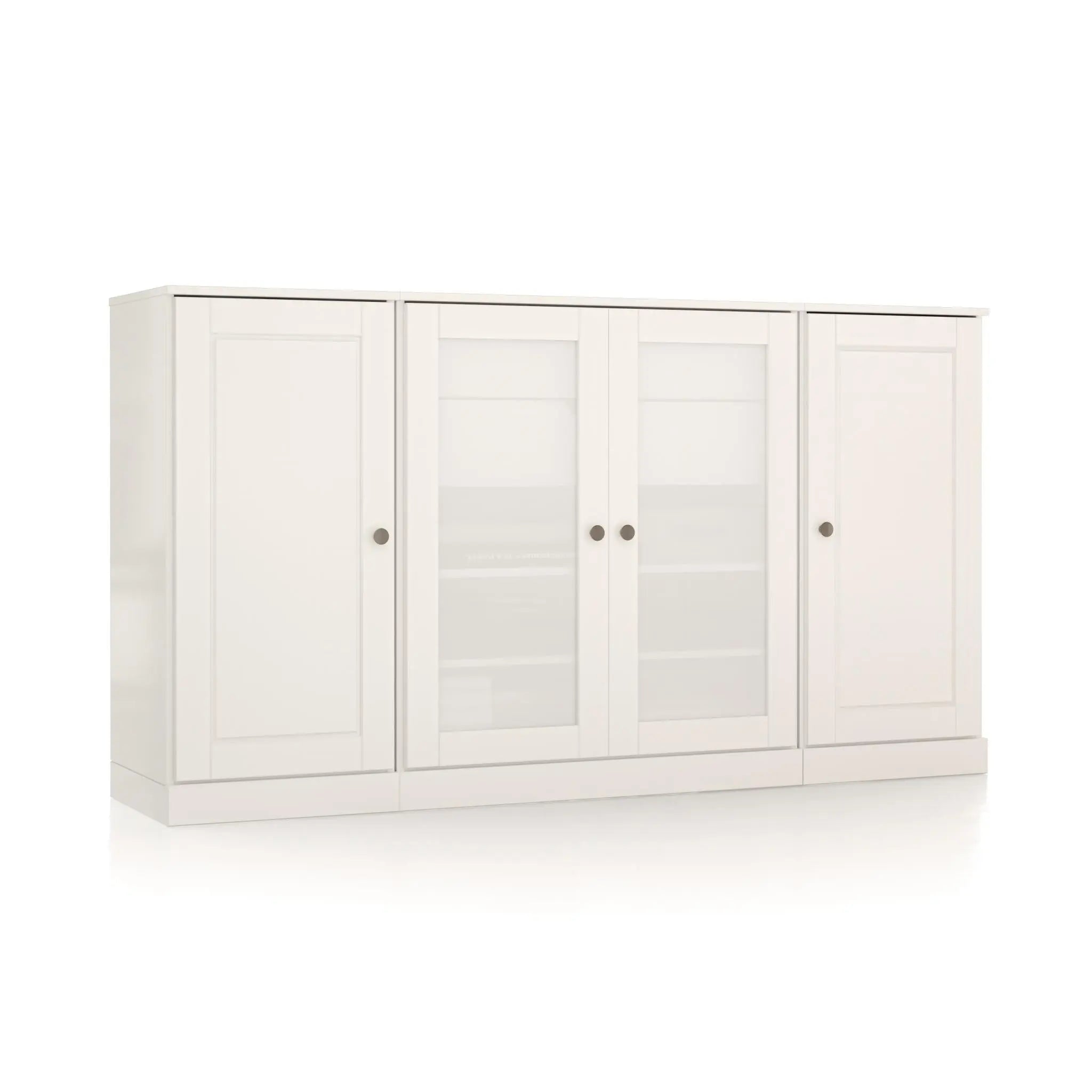 65" White Solid Wood Two Drawer Sideboard With Four Glass Doors Homeroots Kitchen & Dining