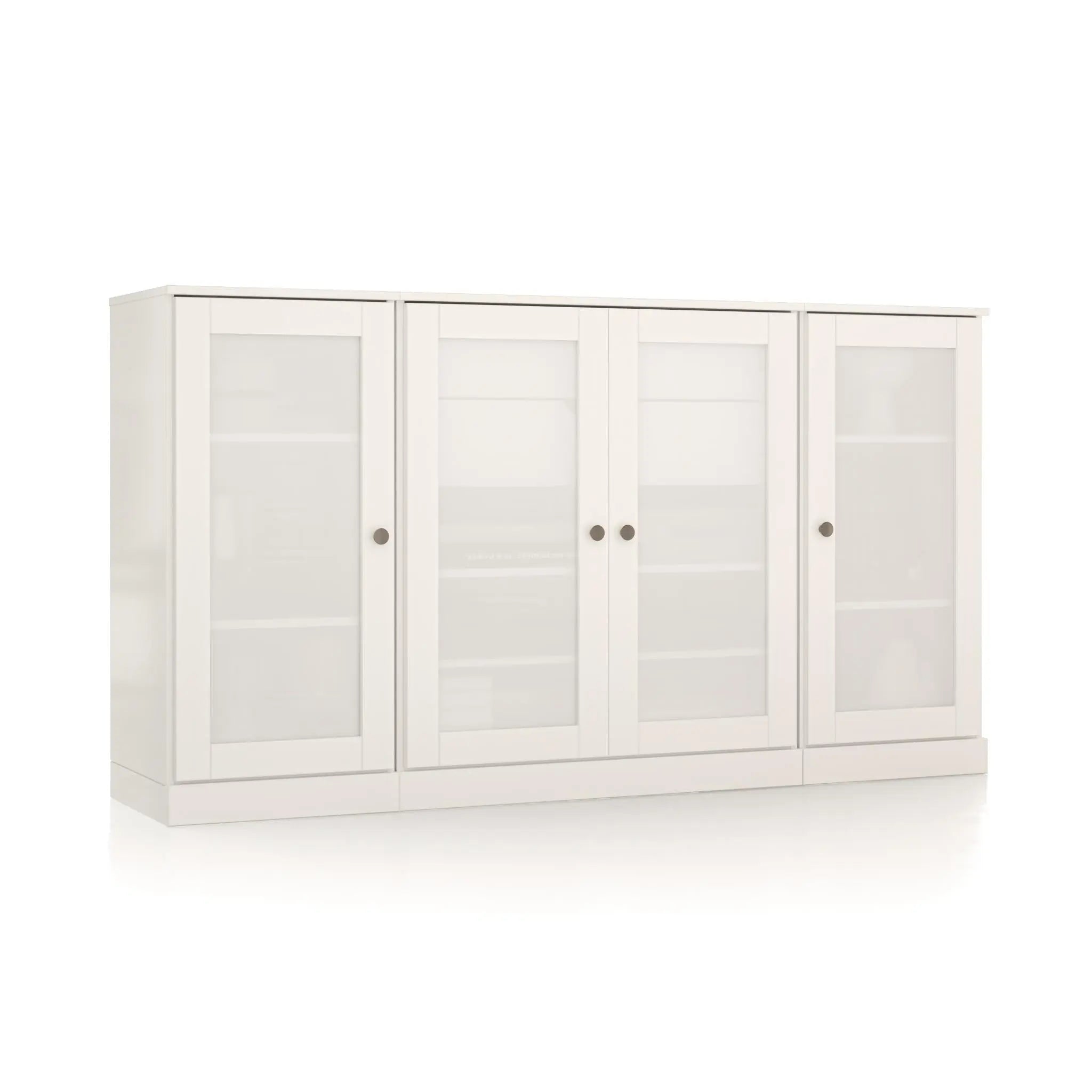 65" White Solid Wood Two Drawer Sideboard With Four Glass Doors Homeroots Kitchen & Dining