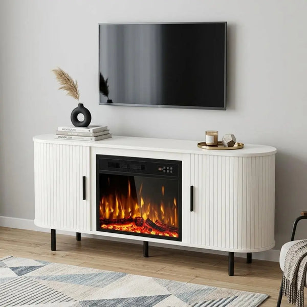 65" White Wood Fireplace TV Stand With Fireplace Homeroots Living Room