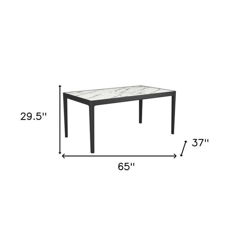 65" White and Black Faux Marble and Solid Wood Dining Table Homeroots Kitchen & Dining