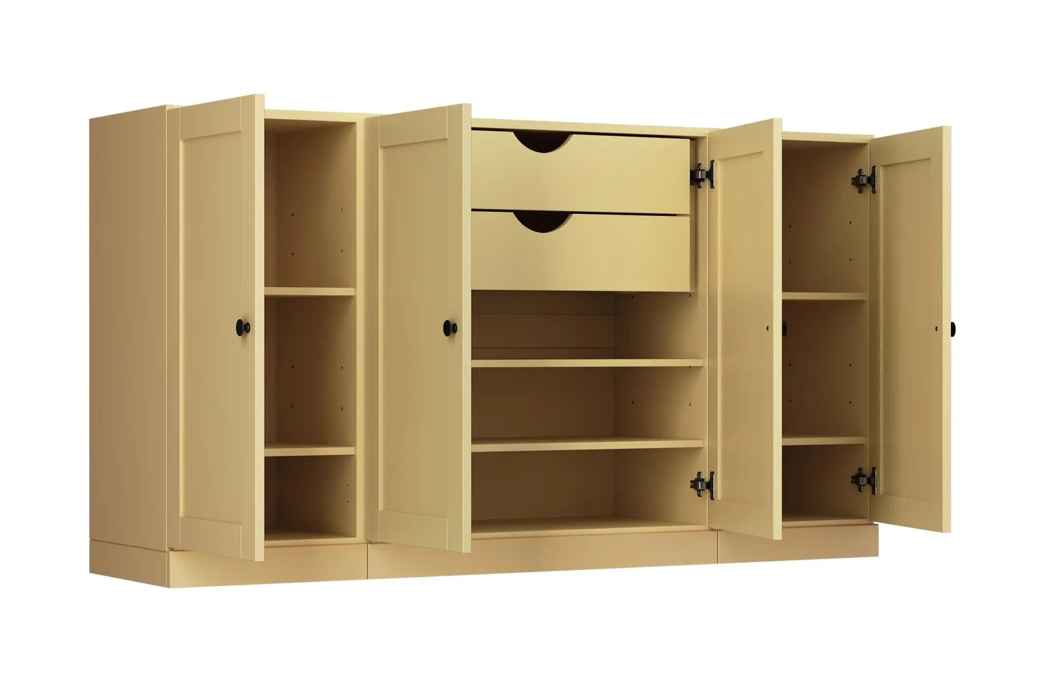 65" Yellow Solid Wood Two Drawer Sideboard With Four Doors Homeroots Kitchen & Dining