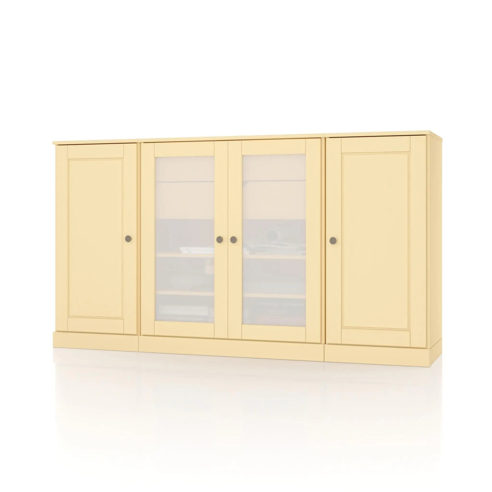 65" Yellow Solid Wood Two Drawer Sideboard With Four Glass Doors Homeroots Kitchen & Dining