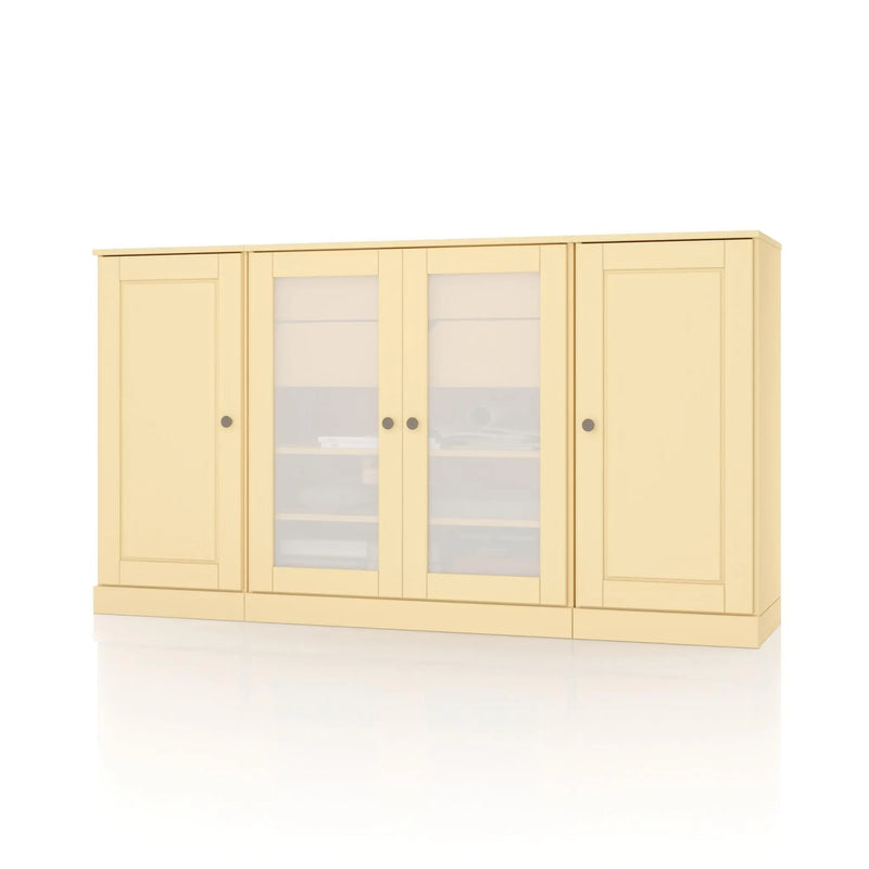 65" Yellow Solid Wood Two Drawer Sideboard With Four Glass Doors Homeroots Kitchen & Dining