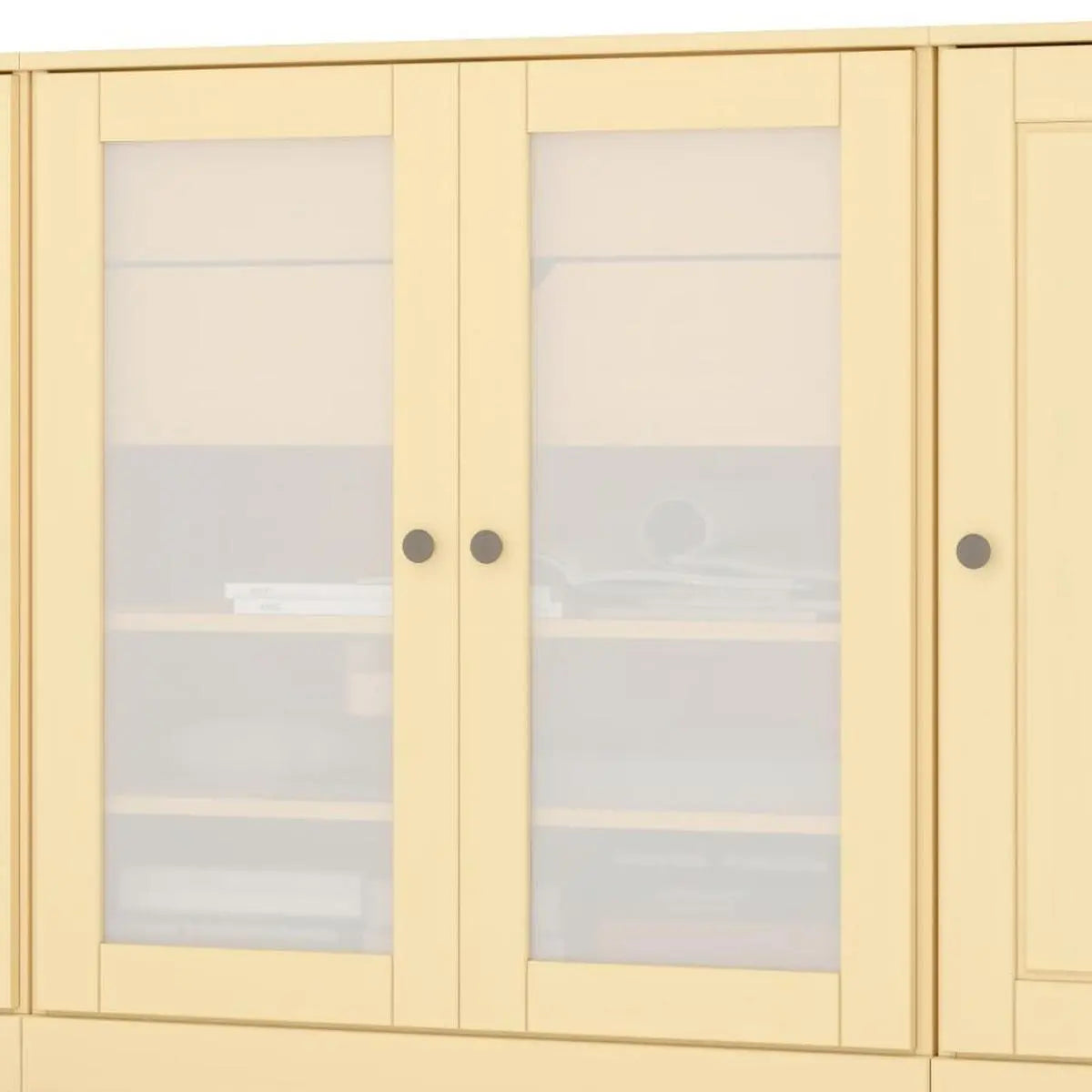 65" Yellow Solid Wood Two Drawer Sideboard With Four Glass Doors Homeroots Kitchen & Dining