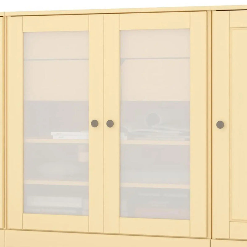 65" Yellow Solid Wood Two Drawer Sideboard With Four Glass Doors Homeroots Kitchen & Dining