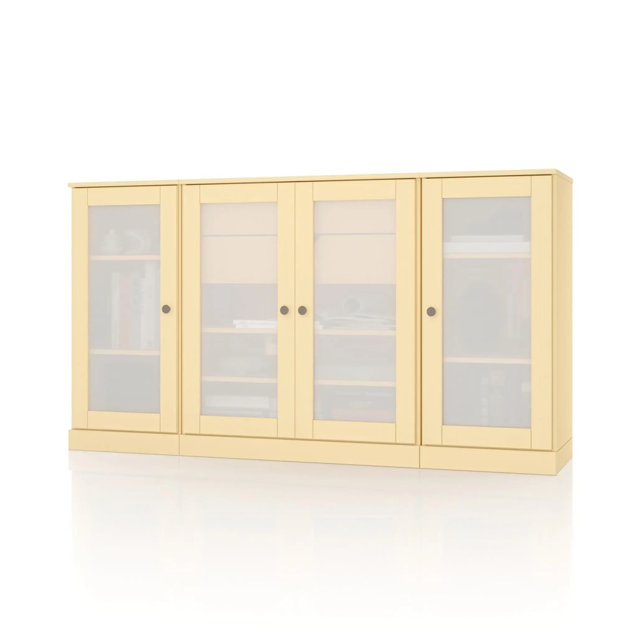 65" Yellow Solid Wood Two Drawer Sideboard With Four Glass Doors Homeroots Kitchen & Dining