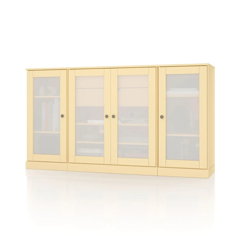 65" Yellow Solid Wood Two Drawer Sideboard With Four Glass Doors Homeroots Kitchen & Dining