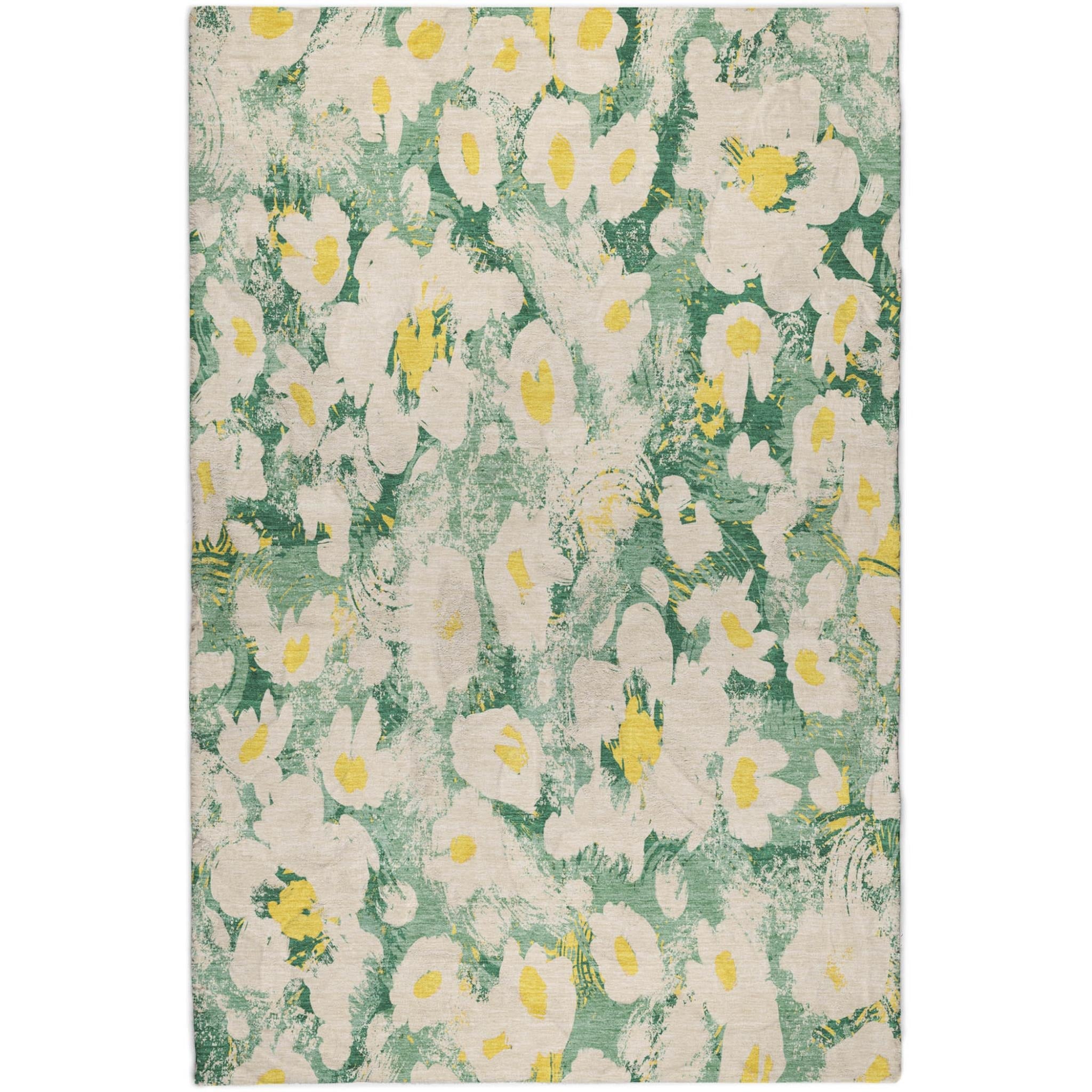 10' X 14' Green And Gold Floral Shag Washable Area Rug With UV Protection - Home & Garden