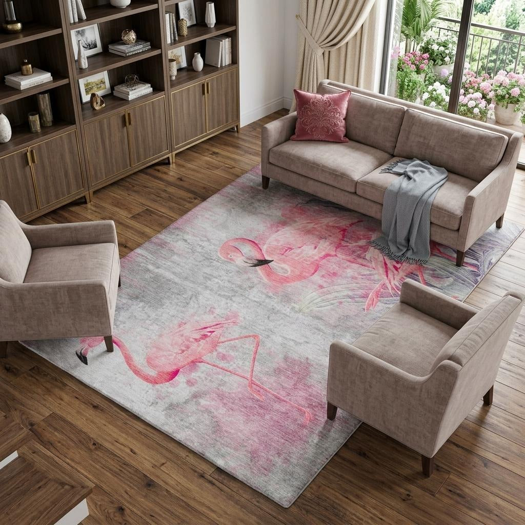 10' X 14' Pink And Charcoal Animal Print Shag Washable Area Rug With UV Protection - Home & Garden