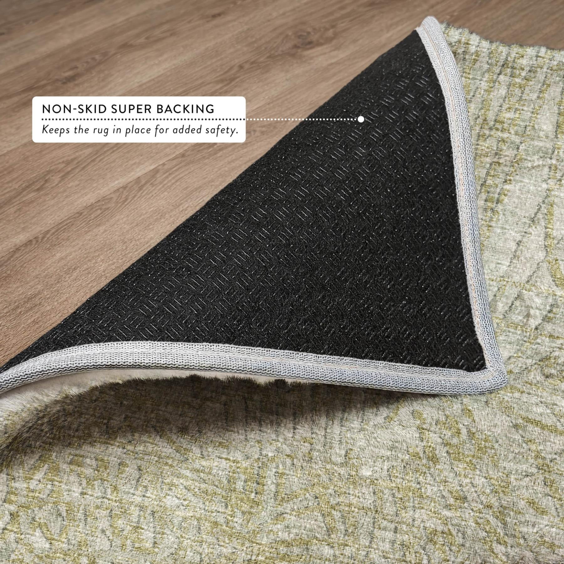 8' Sage And Olive Green Abstract Shag Washable Round Rug With UV Protection - Home & Garden