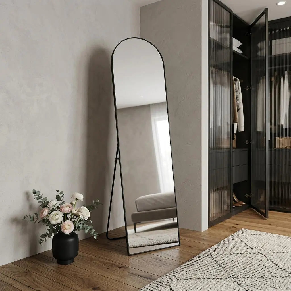 66" Black Aluminum Arch Freestanding And Wall Mounted Framed Full Length Mirror Homeroots Bed & Bath