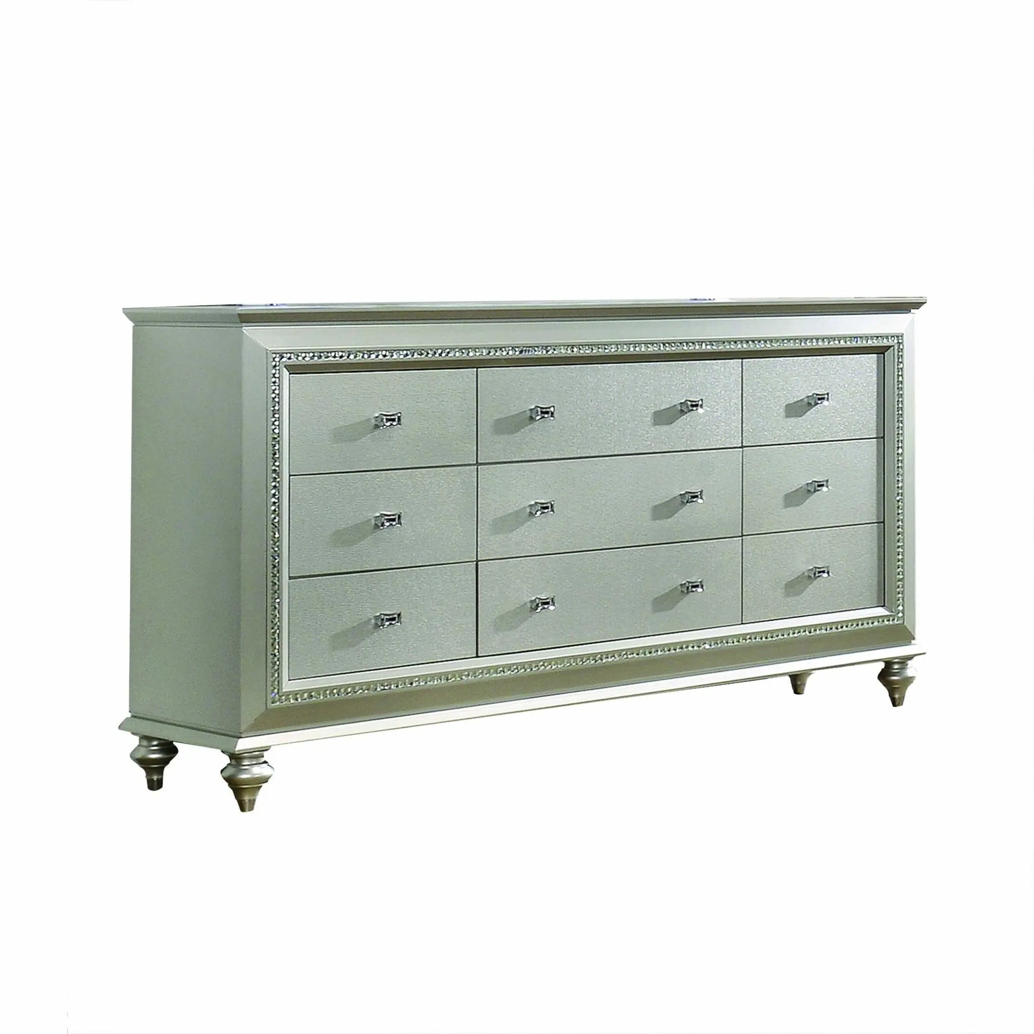 66" Champagne Solid Wood Nine Drawer Double Dresser Homeroots Bed & Bath