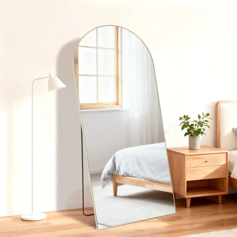 66" Gold Aluminum Arch Wall Mounted And Freestanding Framed Full Length Mirror Homeroots Bed & Bath