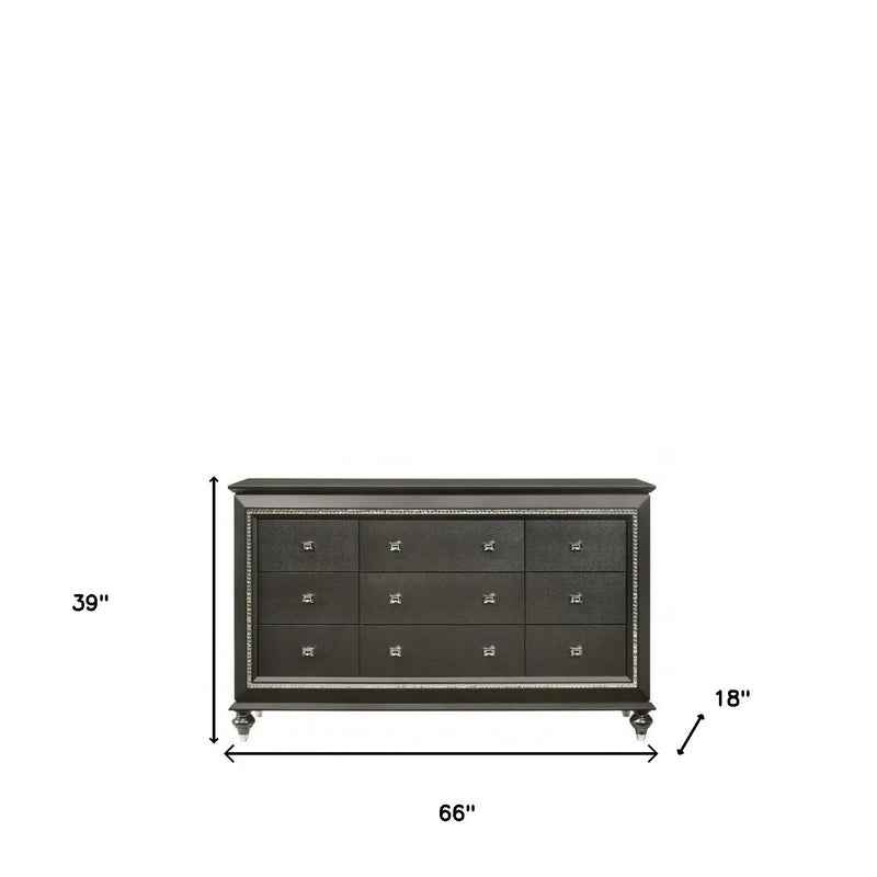 66" Gray Solid and Manufactured Wood Nine Drawer Triple Dresser - GreatEagleInc